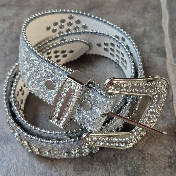 Silver Glitter Rhinestone Belt - Picture 2 of 12